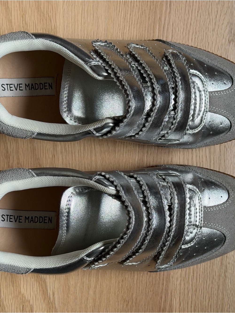 Steve Madden Women’s Metallic Silver Triple-Strap Sneakers